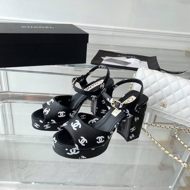 Chanel新款印花凉鞋 原版混种羊皮3D印刷鞋面 进口混种羊皮内里印刷内里 原版开模意大利真皮大底 Size: 35-40 34 41定制不退换