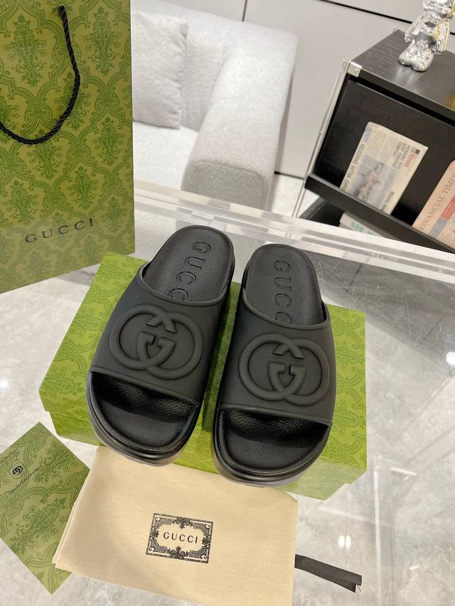 工厂价 Gucci 23Ss 春夏单品 新款厚底沙滩情侣款拖鞋 拉腿增高神器 Yp一比一还原 所有细节 材质 舒适度 全部跟原版一样了 复刻度98% 底厚5Cm