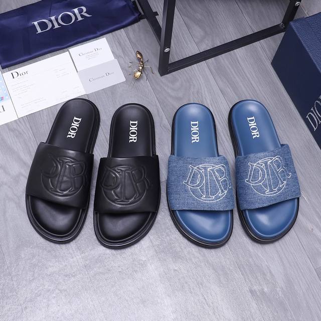 商品商标：Dior 迪奥 拖鞋 正码码数 38-46 商品材料：精选优质小牛皮鞋面 原版大底